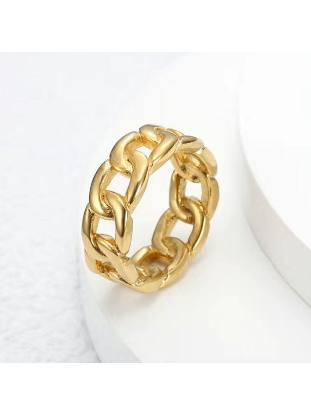 Stainless Steel Chain Style Finger Ring 18K Gold Plated
